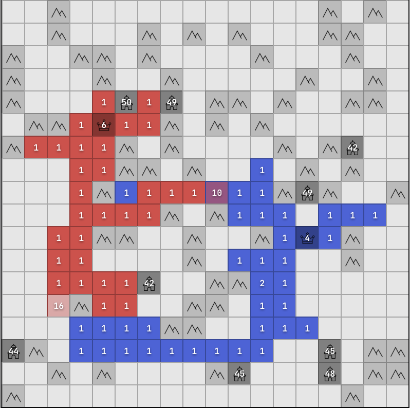 generals.io mid-game board, spectator view