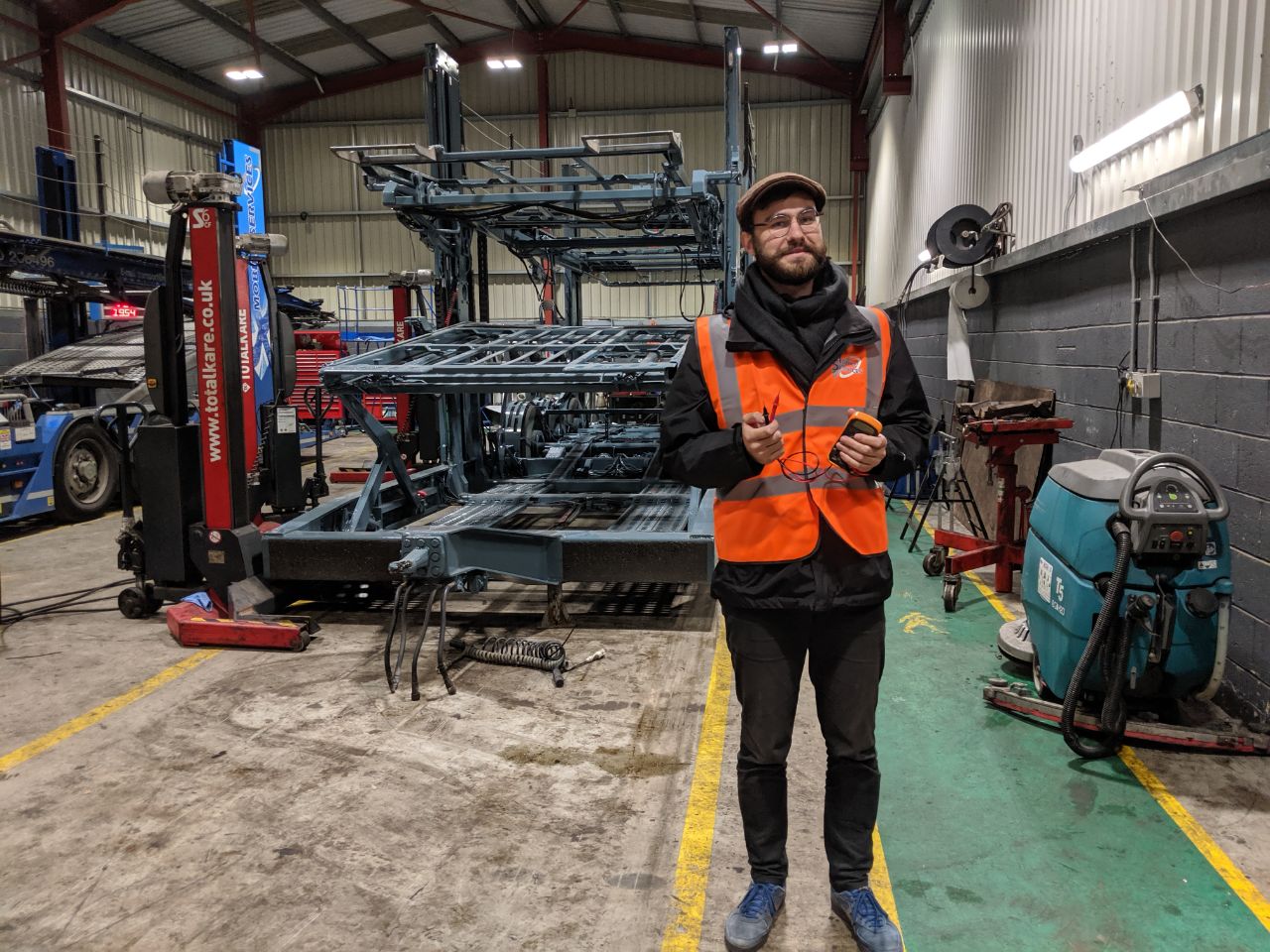 Mat at a vehicle transporter, instrumenting telematics hardware